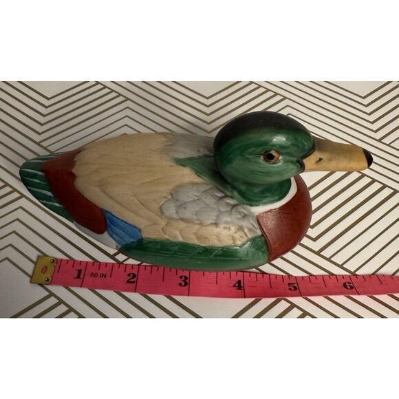 Vintage Jasco Ceramic Duck Lint Remover Brush Green Winged Teal and Wood Ducks - Picture 5 of 9